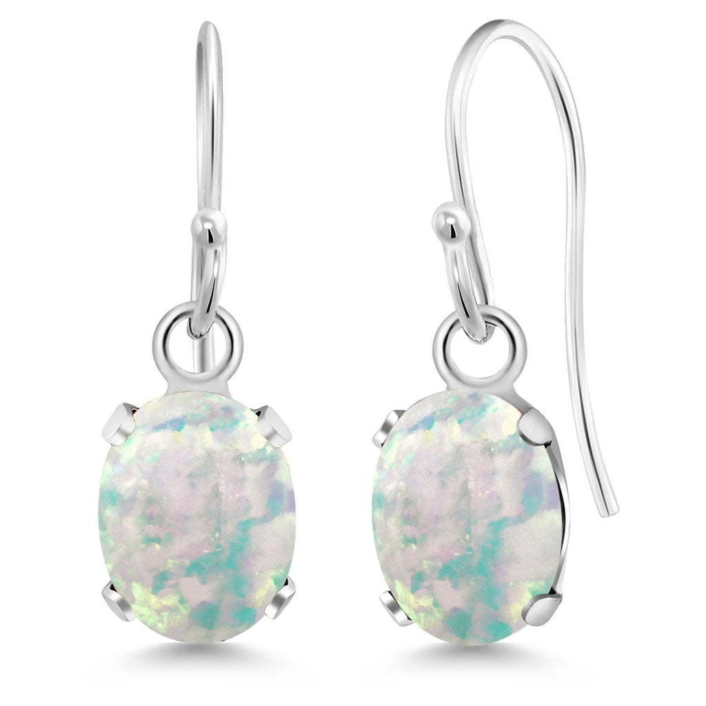 Gem Stone King Oval Gemstone Birthstone French Wire Dangle Hook Earrings For Women | 925 Sterling Silver | Oval Cut | 7X5MM Fine Jewelry Gifts for Women Her Mom Wife