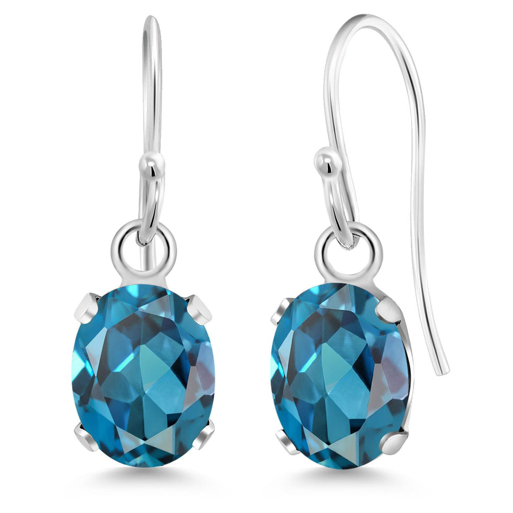 Gem Stone King Oval Gemstone Birthstone French Wire Dangle Hook Earrings For Women | 925 Sterling Silver | Oval Cut | 7X5MM Fine Jewelry Gifts for Women Her Mom Wife