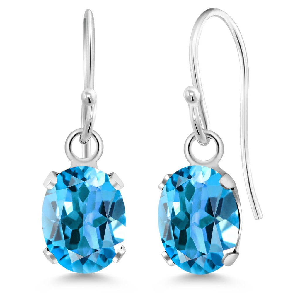 Gem Stone King Oval Gemstone Birthstone French Wire Dangle Hook Earrings For Women | 925 Sterling Silver | Oval Cut | 7X5MM Fine Jewelry Gifts for Women Her Mom Wife