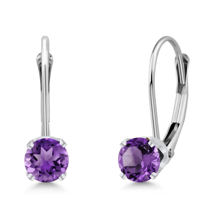 Gem Stone King Solid 14K Gold 4MM Round Gemstone Birthstone Leverback Earrings | Gold Earrings For Women