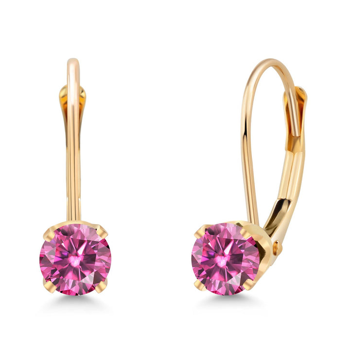 Gem Stone King Solid 14K Gold 4MM Round Gemstone Birthstone Leverback Earrings | Gold Earrings For Women