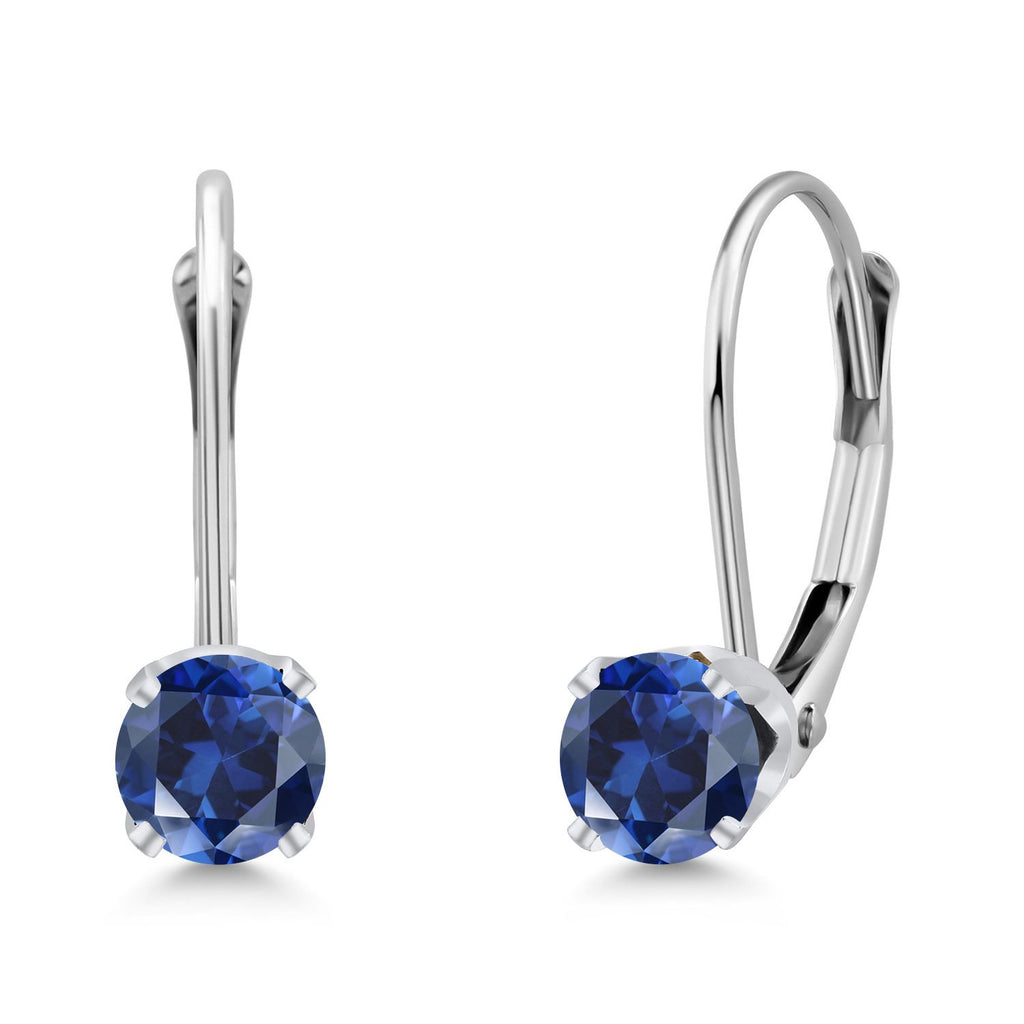 Blue Created Sapphire - September_14K White Gold_Earrings in 14K White Gold