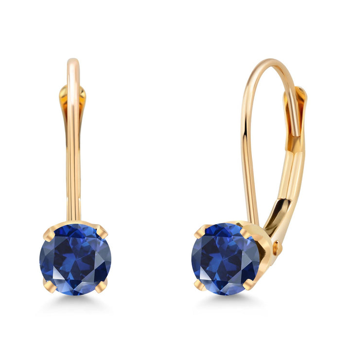 Gem Stone King Solid 14K Gold 4MM Round Gemstone Birthstone Leverback Earrings | Gold Earrings For Women