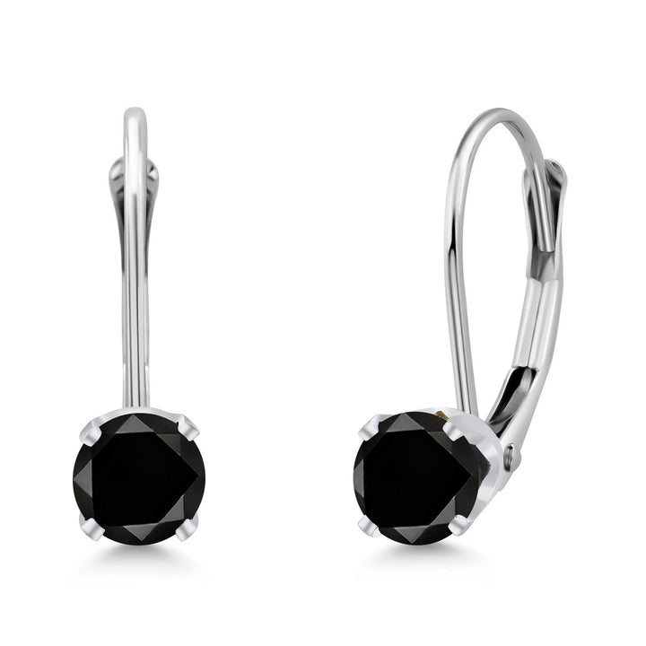 Gem Stone King 14K White Gold Purple Amethyst Leverback Earrings For Women (0.50 Cttw, Gemstone February Birthstone, Round 4MM)