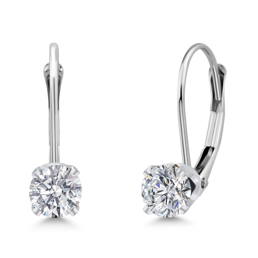Gem Stone King 14K White Gold Purple Amethyst Leverback Earrings For Women (0.50 Cttw, Gemstone February Birthstone, Round 4MM)