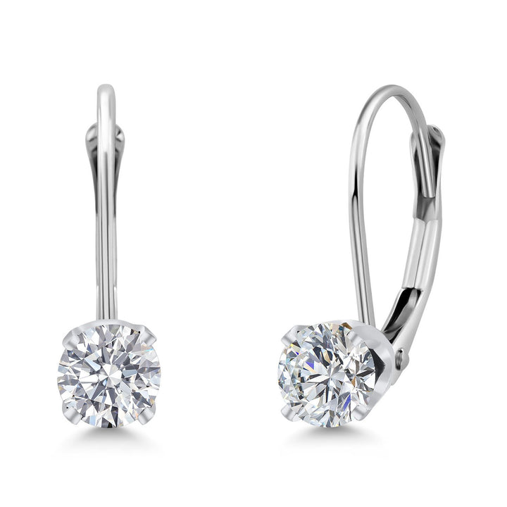 Gem Stone King 14K White Gold Purple Amethyst Leverback Earrings For Women (0.50 Cttw, Gemstone February Birthstone, Round 4MM)