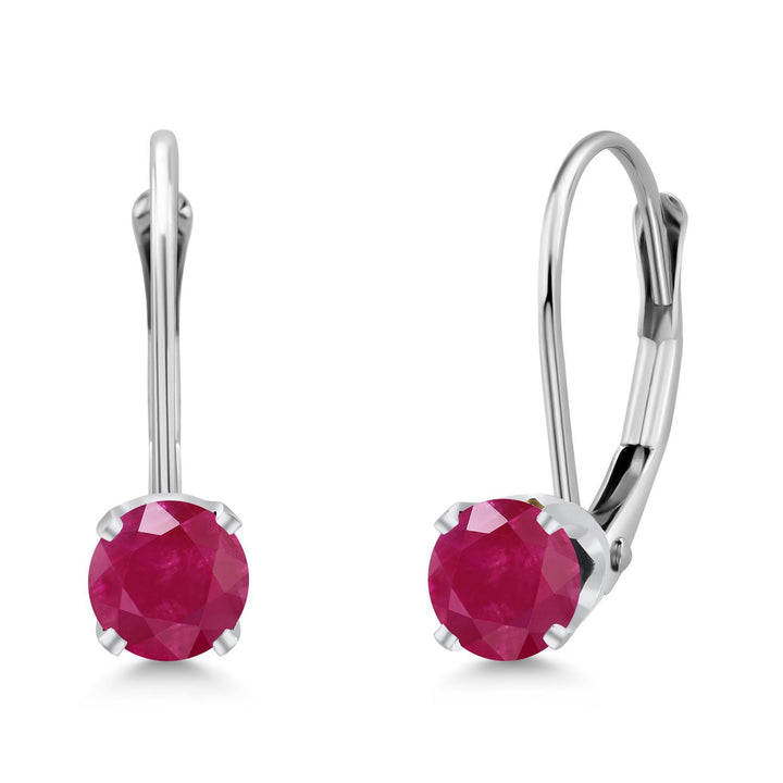 Gem Stone King 14K White Gold Purple Amethyst Leverback Earrings For Women (0.50 Cttw, Gemstone February Birthstone, Round 4MM)
