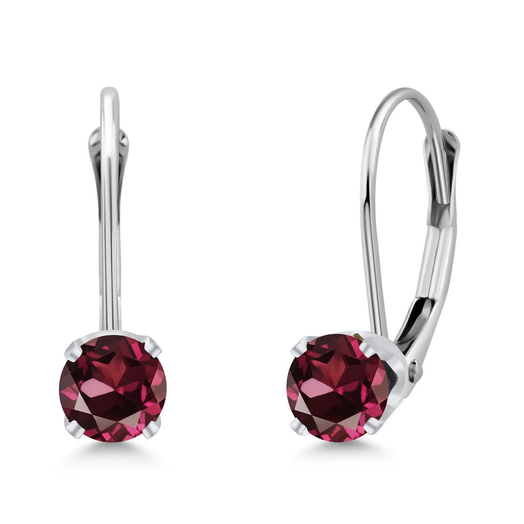 Gem Stone King 14K White Gold Purple Amethyst Leverback Earrings For Women (0.50 Cttw, Gemstone February Birthstone, Round 4MM)