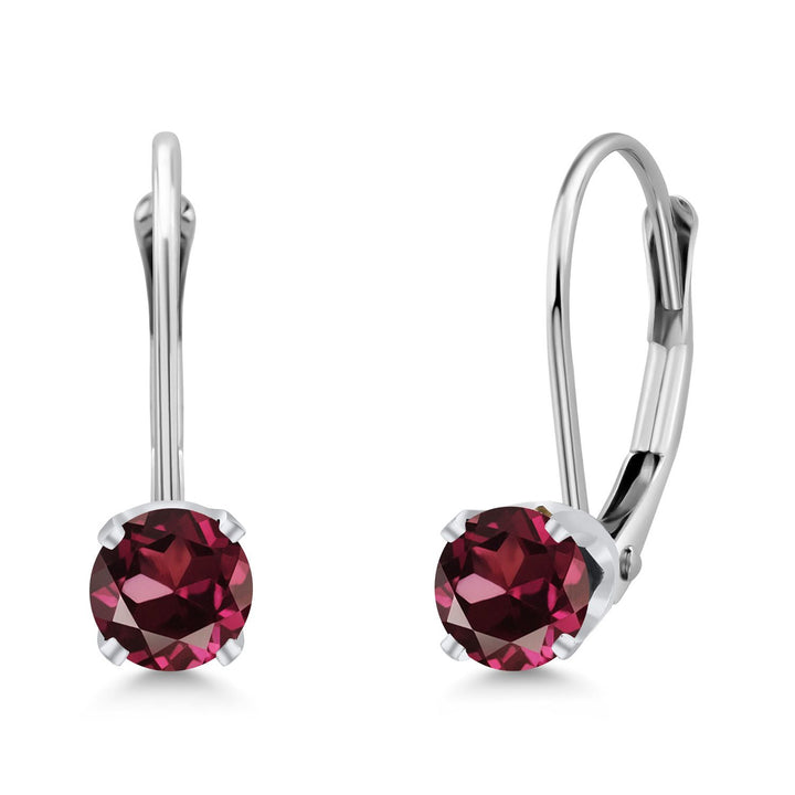 Gem Stone King 14K White Gold Purple Amethyst Leverback Earrings For Women (0.50 Cttw, Gemstone February Birthstone, Round 4MM)