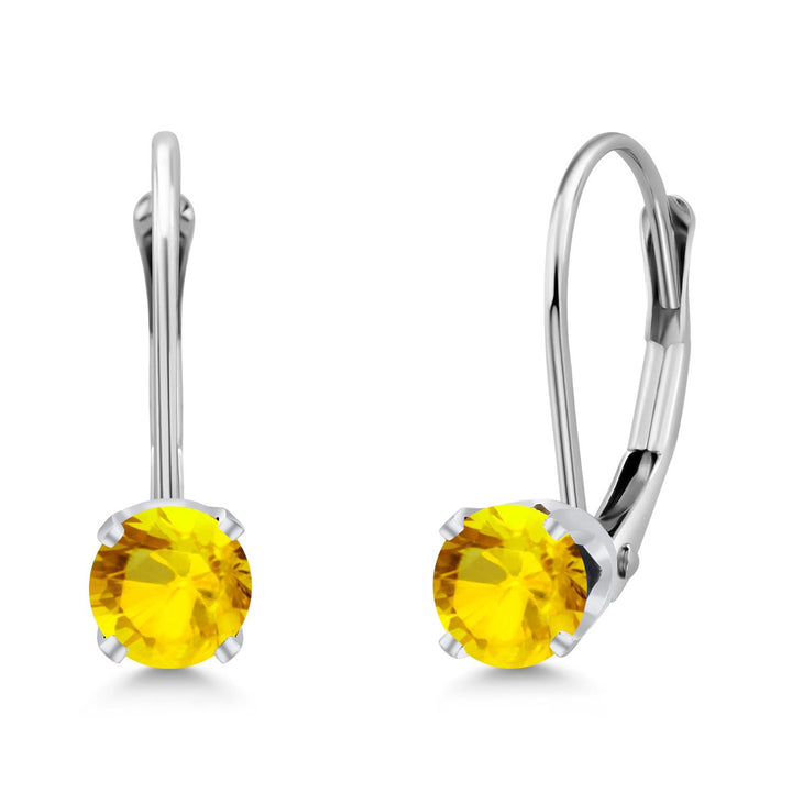 Gem Stone King 14K White Gold Purple Amethyst Leverback Earrings For Women (0.50 Cttw, Gemstone February Birthstone, Round 4MM)
