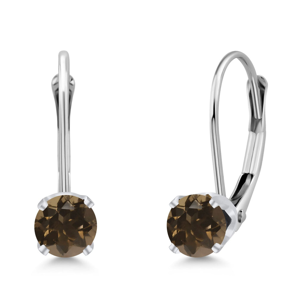Gem Stone King 14K White Gold Purple Amethyst Leverback Earrings For Women (0.50 Cttw, Gemstone February Birthstone, Round 4MM)