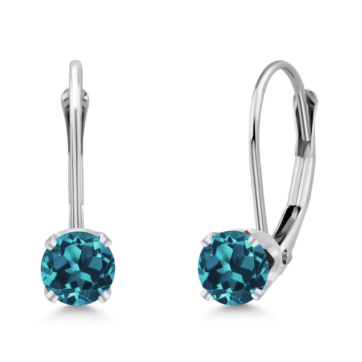 Gem Stone King 14K White Gold Purple Amethyst Leverback Earrings For Women (0.50 Cttw, Gemstone February Birthstone, Round 4MM)