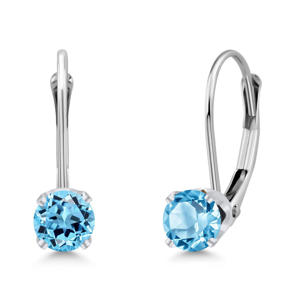 Gem Stone King 14K White Gold Purple Amethyst Leverback Earrings For Women (0.50 Cttw, Gemstone February Birthstone, Round 4MM)