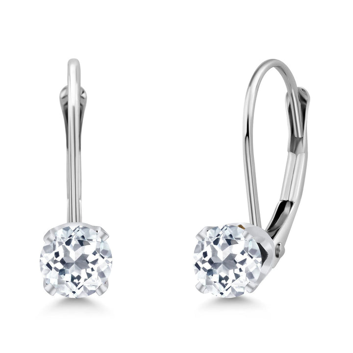 Gem Stone King 14K White Gold Purple Amethyst Leverback Earrings For Women (0.50 Cttw, Gemstone February Birthstone, Round 4MM)
