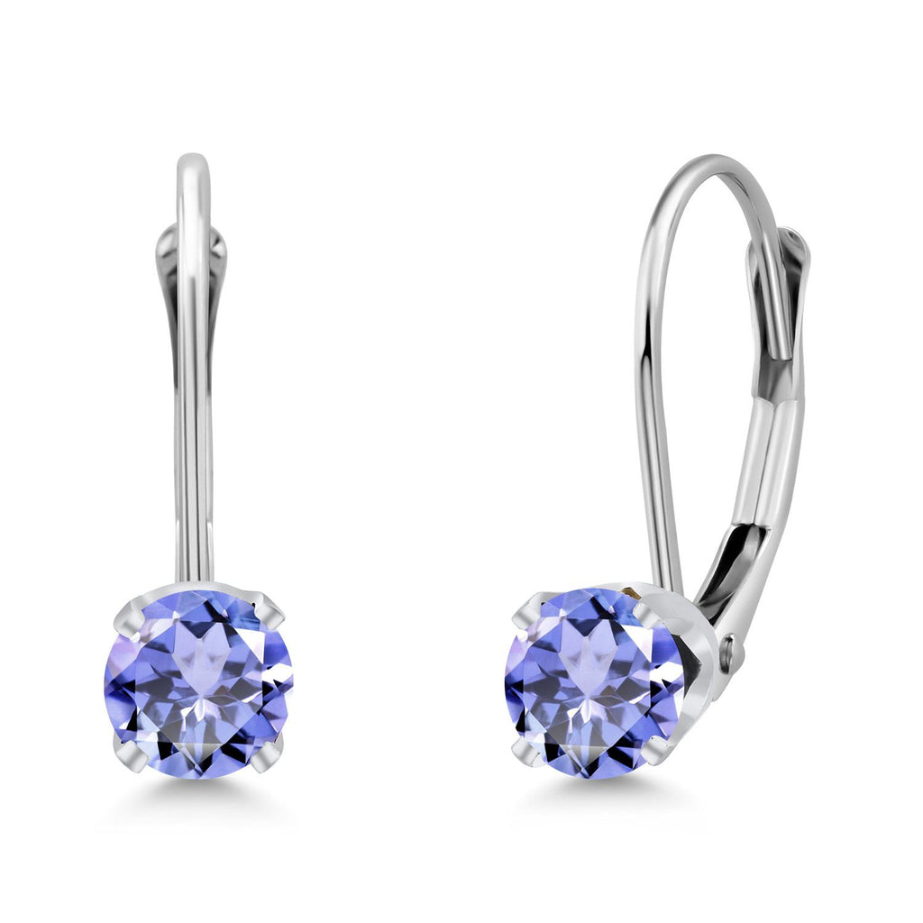 Gem Stone King 14K White Gold Purple Amethyst Leverback Earrings For Women (0.50 Cttw, Gemstone February Birthstone, Round 4MM)
