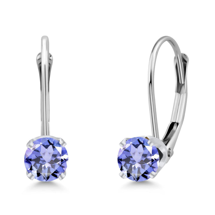 Gem Stone King 14K White Gold Purple Amethyst Leverback Earrings For Women (0.50 Cttw, Gemstone February Birthstone, Round 4MM)