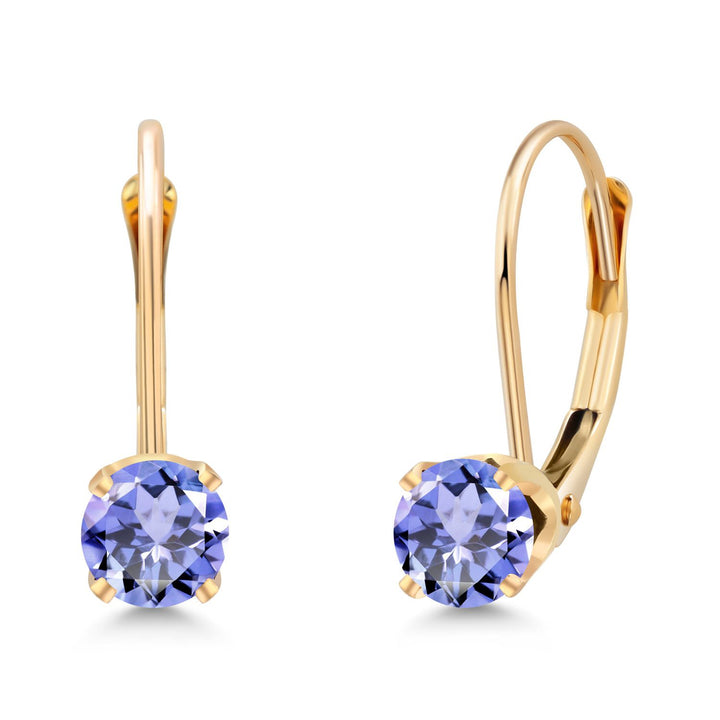 Gem Stone King 14K White Gold Purple Amethyst Leverback Earrings For Women (0.50 Cttw, Gemstone February Birthstone, Round 4MM)