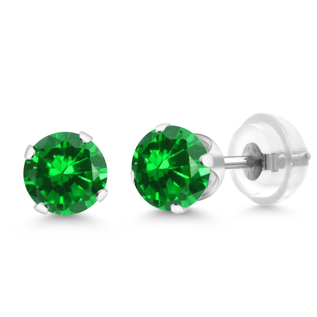Gem Stone King 14K White Gold Gemstone Birthstone Stud Earrings | Round 5MM | 14K Silicone Push Back | Gold Earrings For Women Men