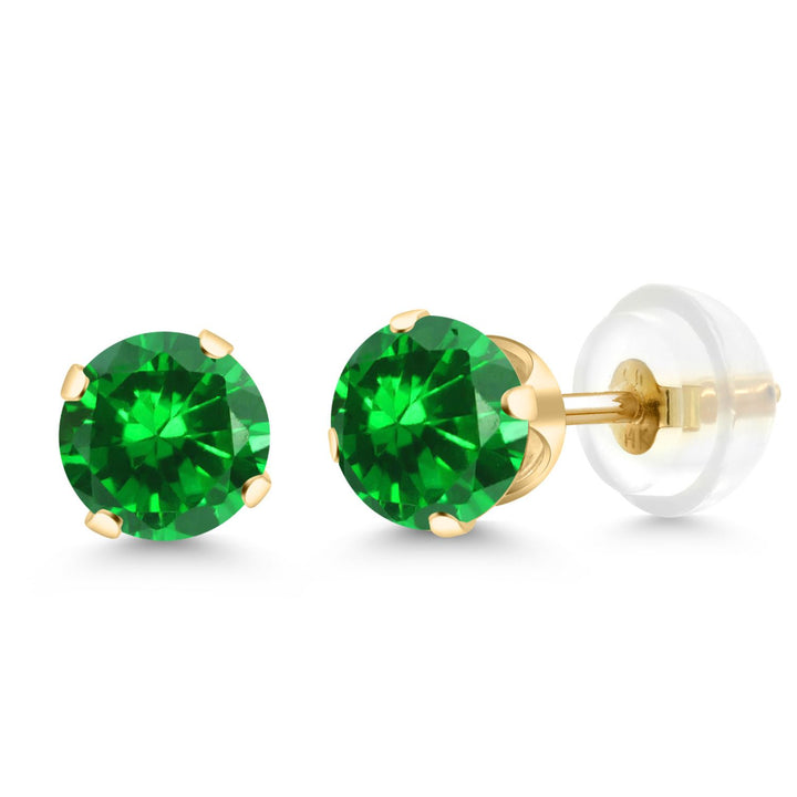 Created Emerald - May_Earrings in 14K Yellow Gold