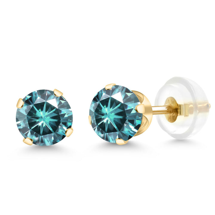 Blue Moissanite - April_Earrings in 14K Yellow Gold