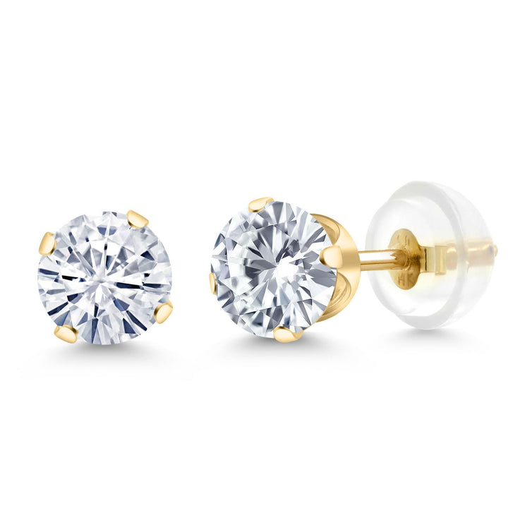 White Moissanite - April_Earrings in 14K Yellow Gold