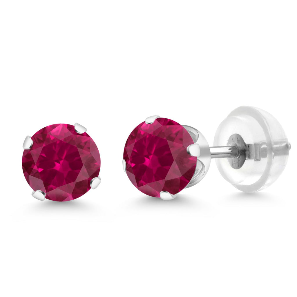 Created Ruby - July_Earrings in 14K White Gold