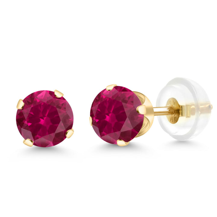 Gem Stone King 14K Yellow Gold Black Onyx Stud Earrings For Women Men (0.92 Cttw, Gemstone Birthstone, Round 5MM)