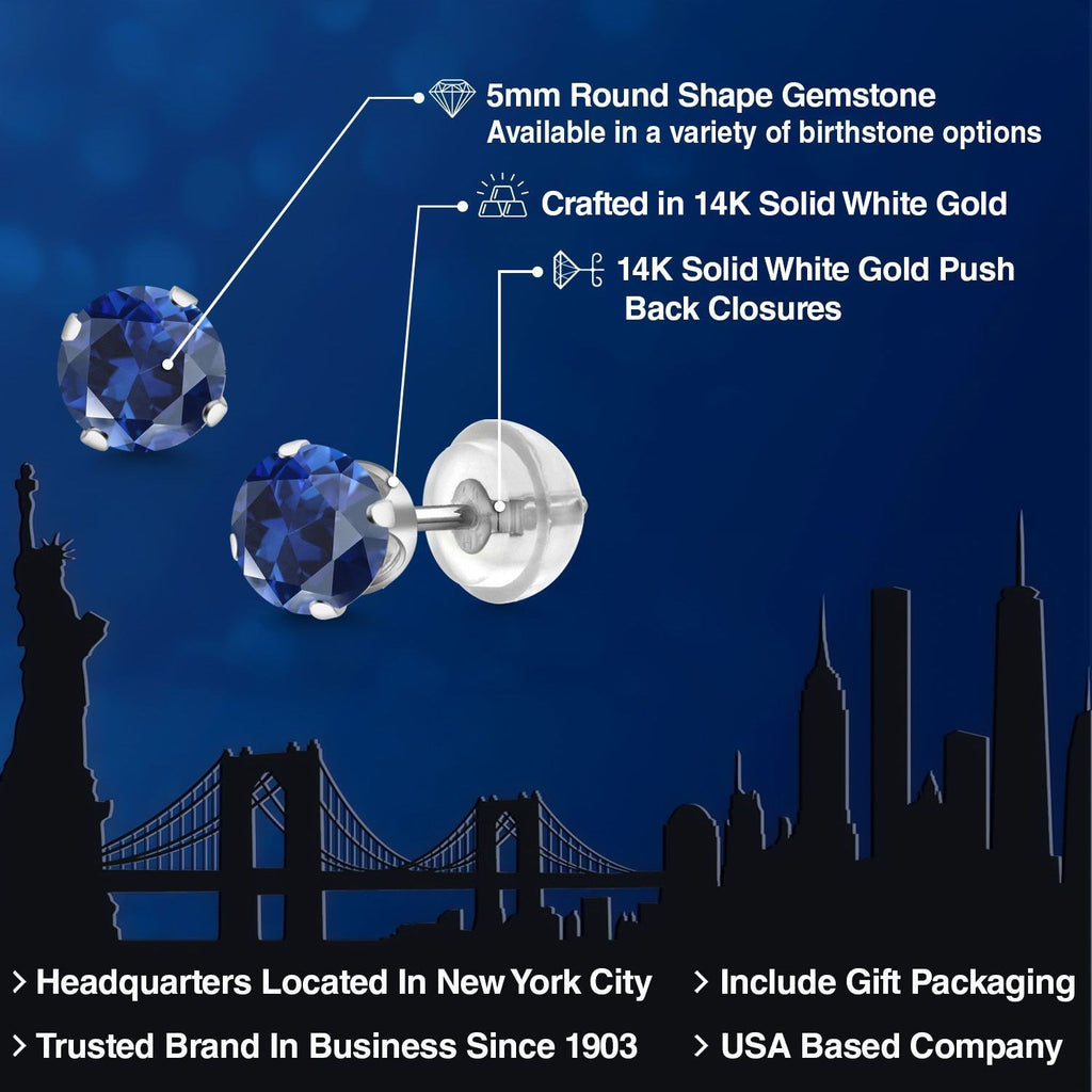 Blue Created Sapphire - September_Earrings in 14K White Gold