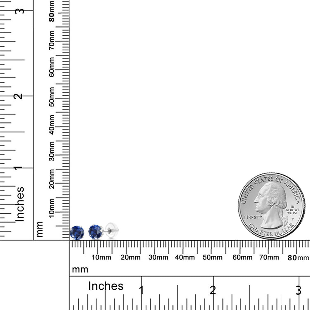 Blue Created Sapphire - September_Earrings in 14K White Gold