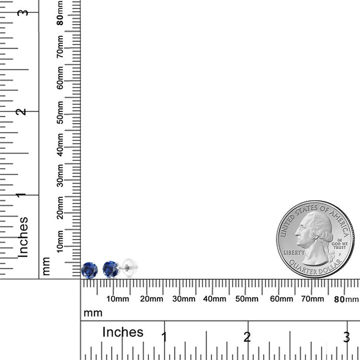 Blue Created Sapphire - September_Earrings in 14K White Gold