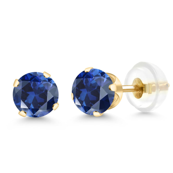 Blue Created Sapphire - September_Earrings in 14K Yellow Gold