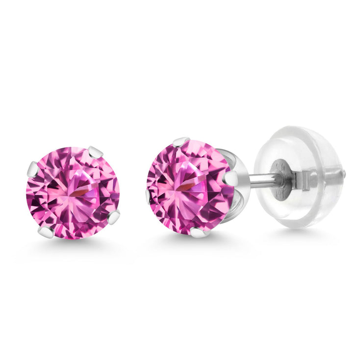 Pink Created Sapphire - September_Earrings in 14K White Gold