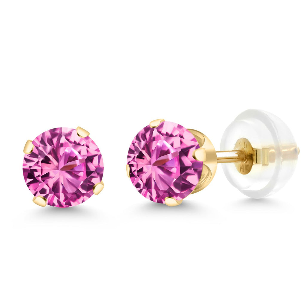 Gem Stone King 14K Yellow Gold Black Onyx Stud Earrings For Women Men (0.92 Cttw, Gemstone Birthstone, Round 5MM)