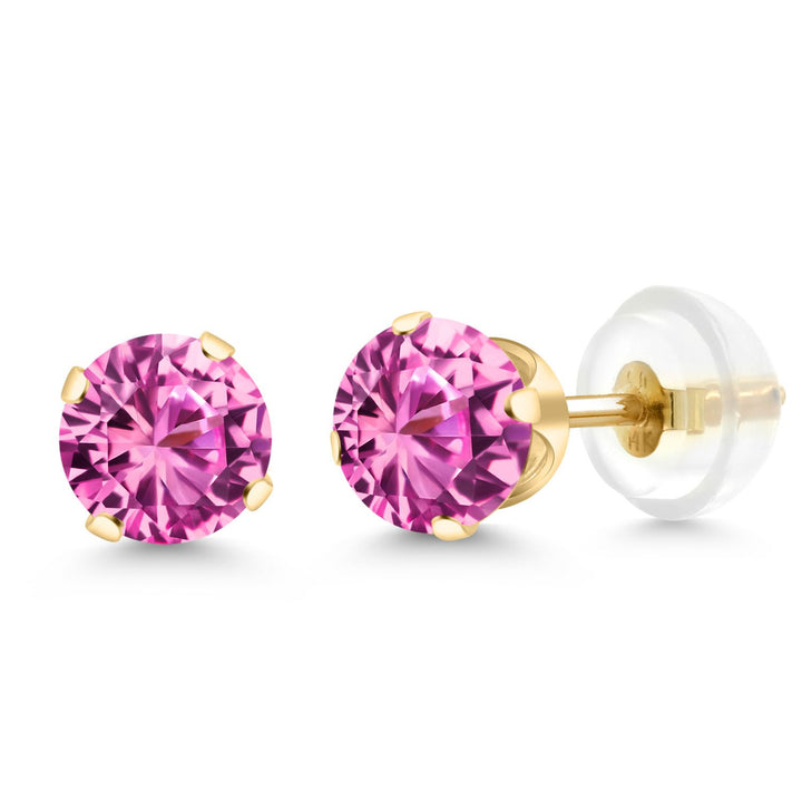 Gem Stone King 14K Yellow Gold Black Onyx Stud Earrings For Women Men (0.92 Cttw, Gemstone Birthstone, Round 5MM)