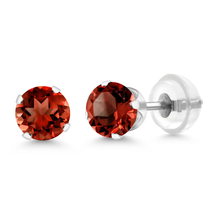Gem Stone King 14K White Gold Gemstone Birthstone Stud Earrings | Round 5MM | 14K Silicone Push Back | Gold Earrings For Women Men