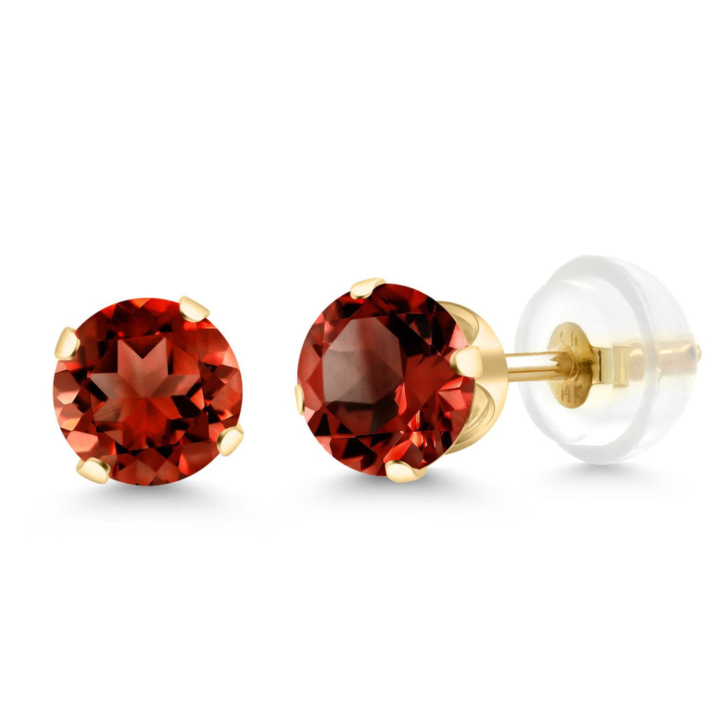 Gem Stone King 14K Yellow Gold Gemstone Birthstone Stud Earrings | Round 5MM | 14K Silicone Push Back | Gold Earrings For Women Men