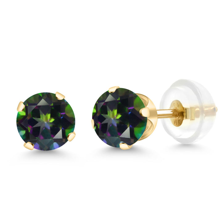 Gem Stone King 14K Yellow Gold Gemstone Birthstone Stud Earrings | Round 5MM | 14K Silicone Push Back | Gold Earrings For Women Men