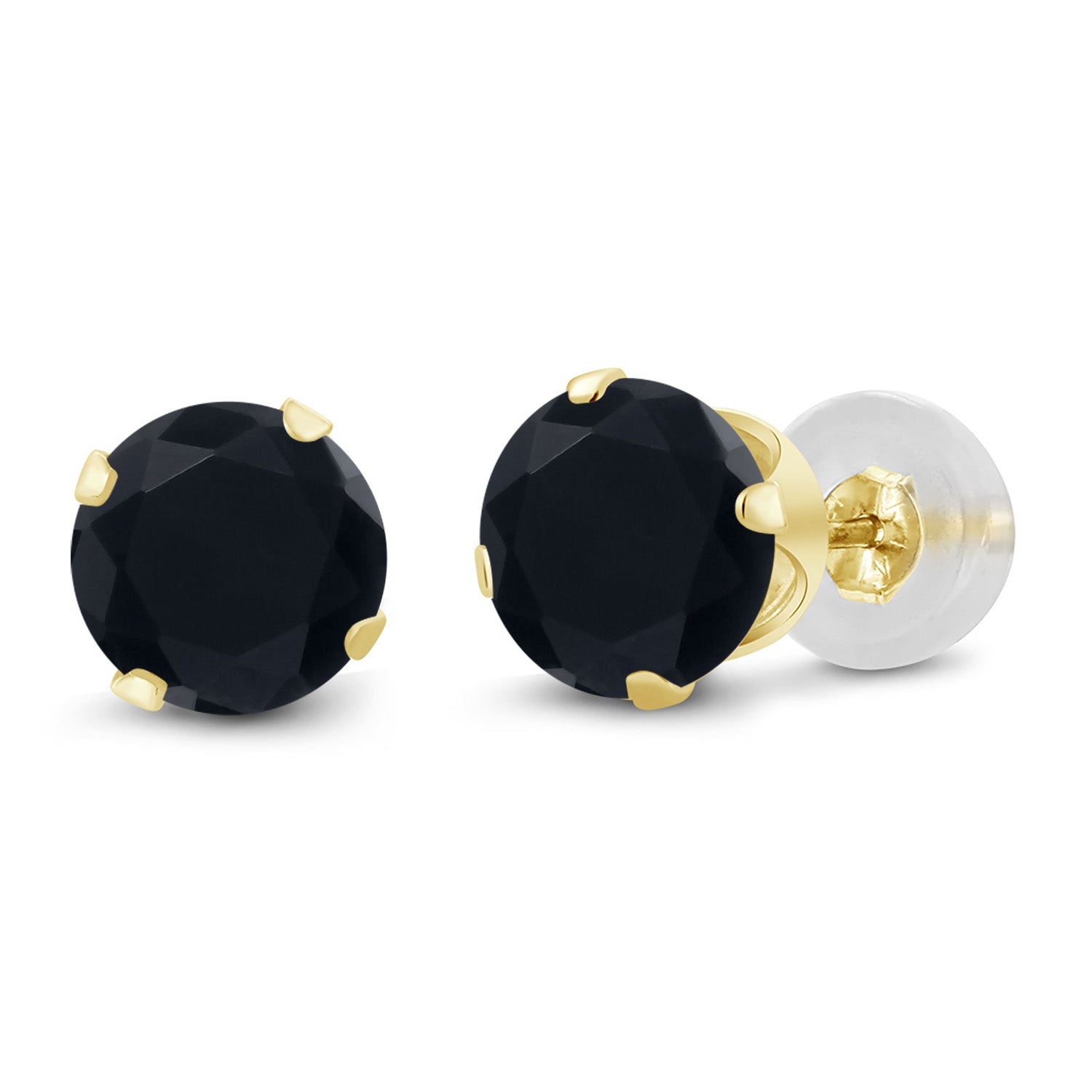 14K Yellow Gold Black Onyx Stud Earrings For Women Men (0.92 Cttw, Gemstone Birthstone, Round 5MM)