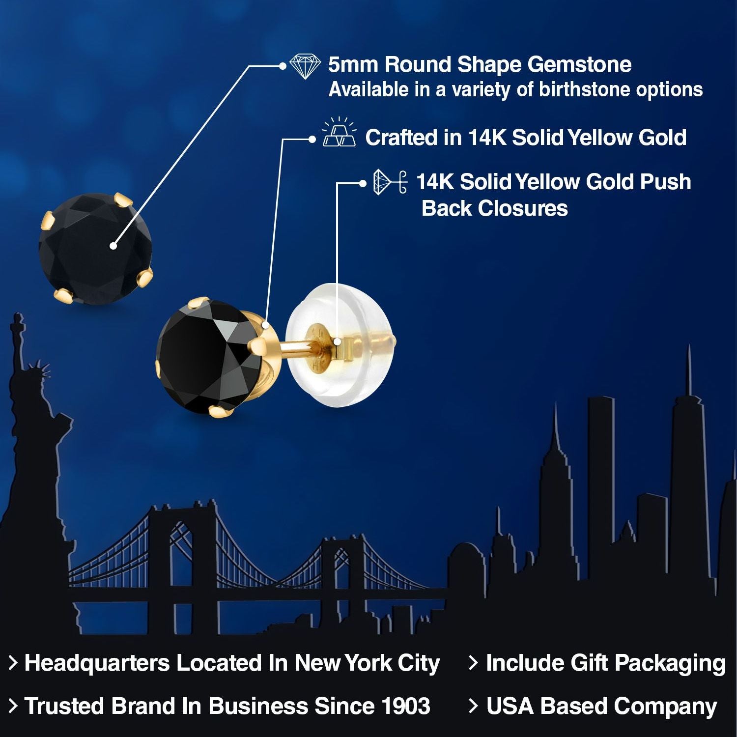 Onyx - December_Earrings in 14K Yellow Gold