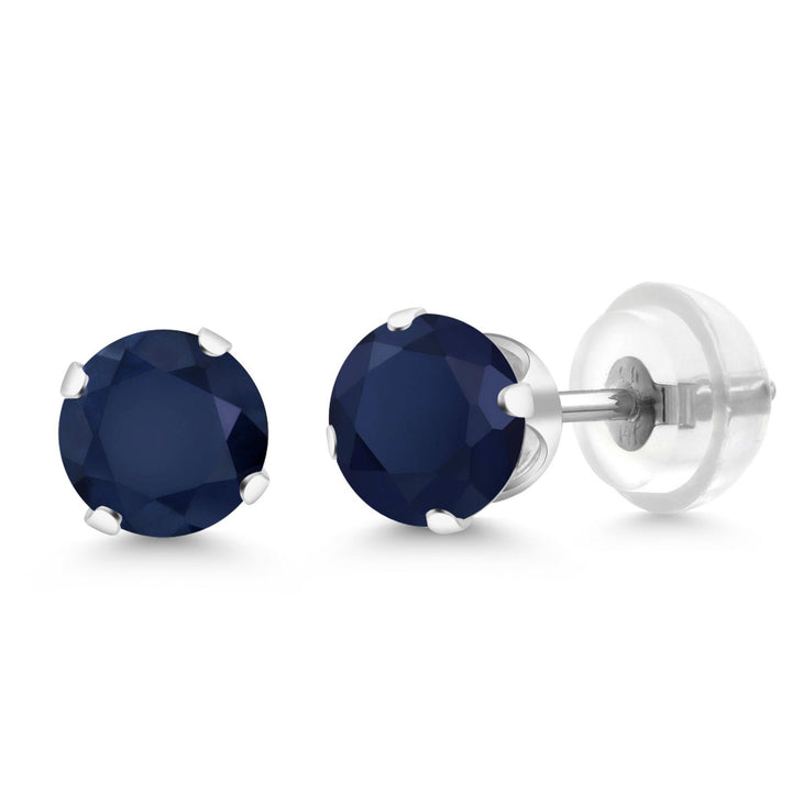 Gem Stone King 14K White Gold Gemstone Birthstone Stud Earrings | Round 5MM | 14K Silicone Push Back | Gold Earrings For Women Men