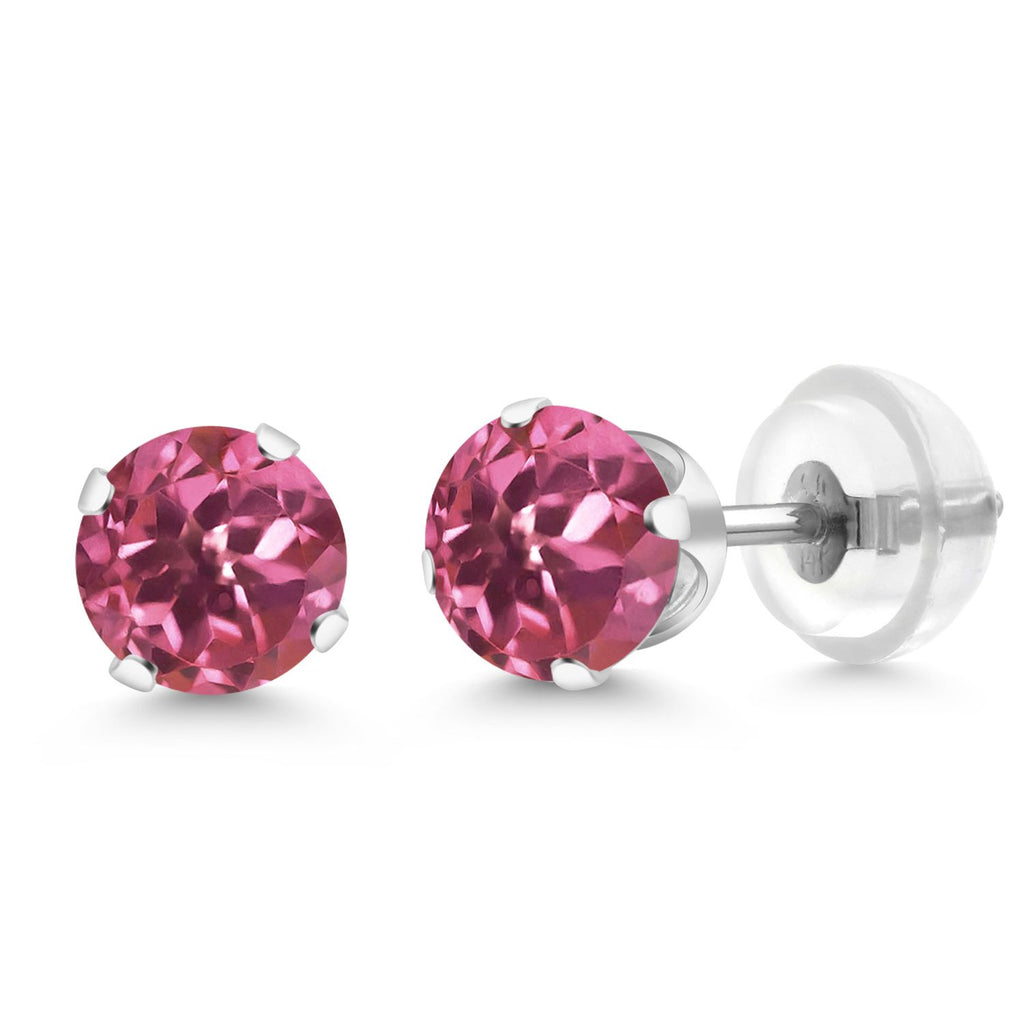 Gem Stone King 14K White Gold Blue Created Sapphire Stud Earrings For Women Men (1.10 Cttw, Round Cut 5MM)