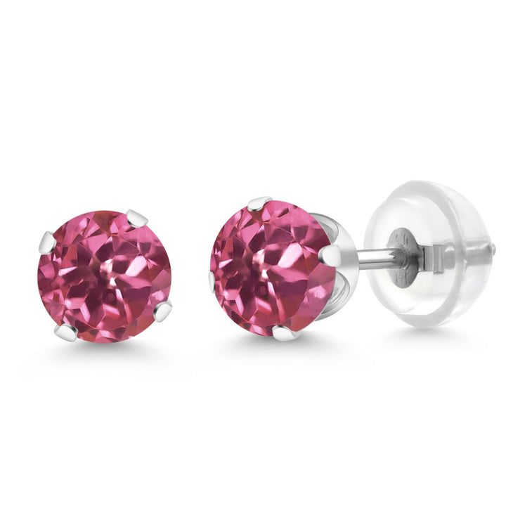 Gem Stone King 14K White Gold Gemstone Birthstone Stud Earrings | Round 5MM | 14K Silicone Push Back | Gold Earrings For Women Men