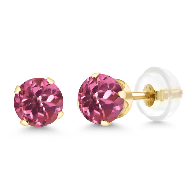 Gem Stone King 14K Yellow Gold Black Onyx Stud Earrings For Women Men (0.92 Cttw, Gemstone Birthstone, Round 5MM)