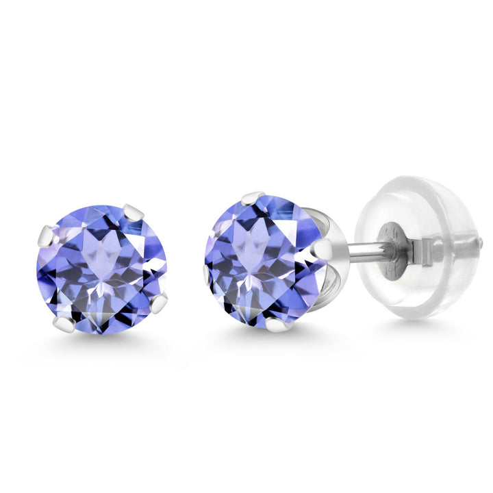 Gem Stone King 14K White Gold Gemstone Birthstone Stud Earrings | Round 5MM | 14K Silicone Push Back | Gold Earrings For Women Men