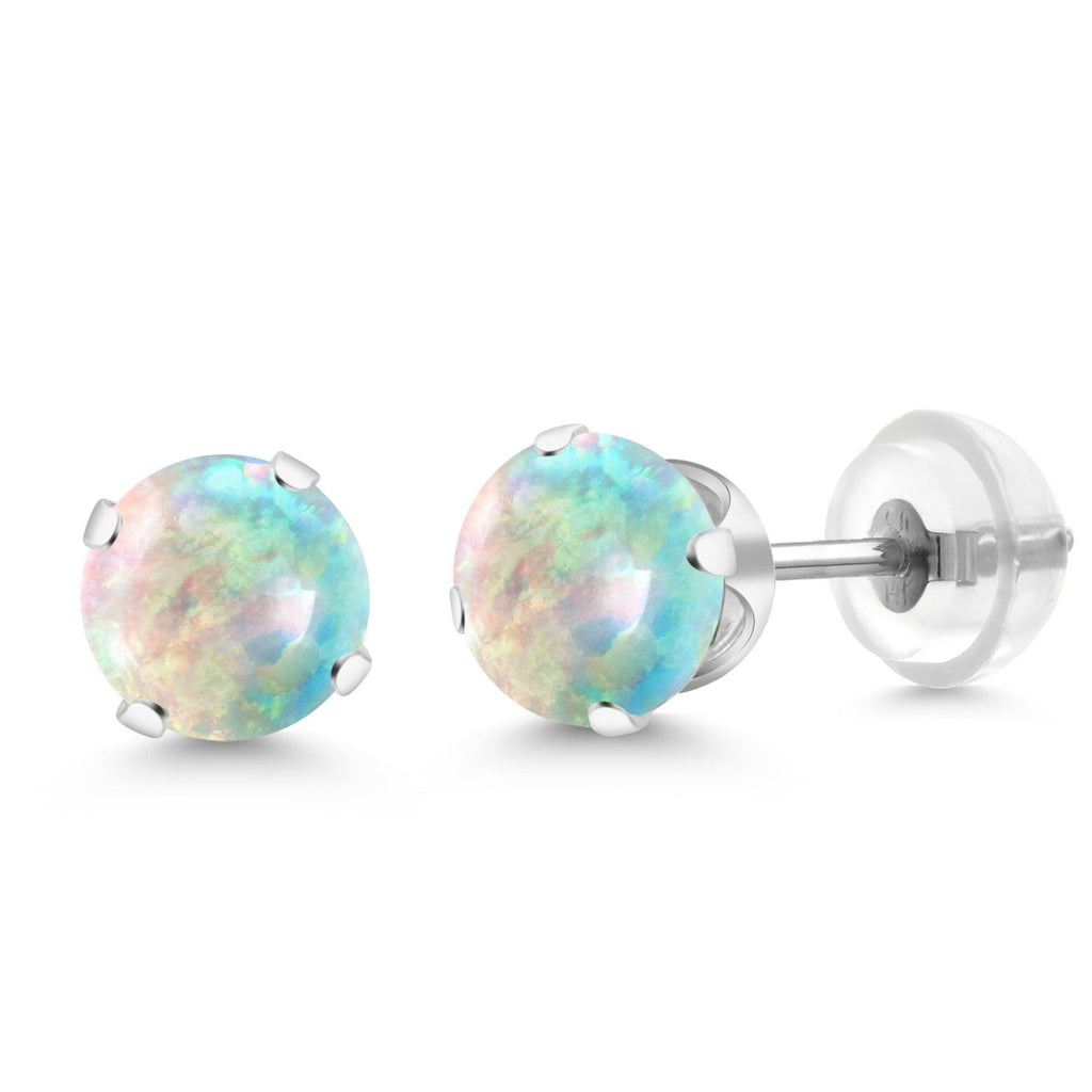 White Simulated Opal-Cabochon - October_White Gold_Earrings in White Gold