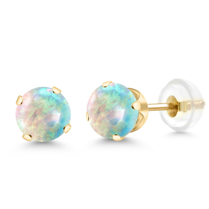 Gem Stone King 14K Gold Gemstone Birthstone Solitaire Stud Earrings | Round 6MM | Gold Earrings For Women Men
