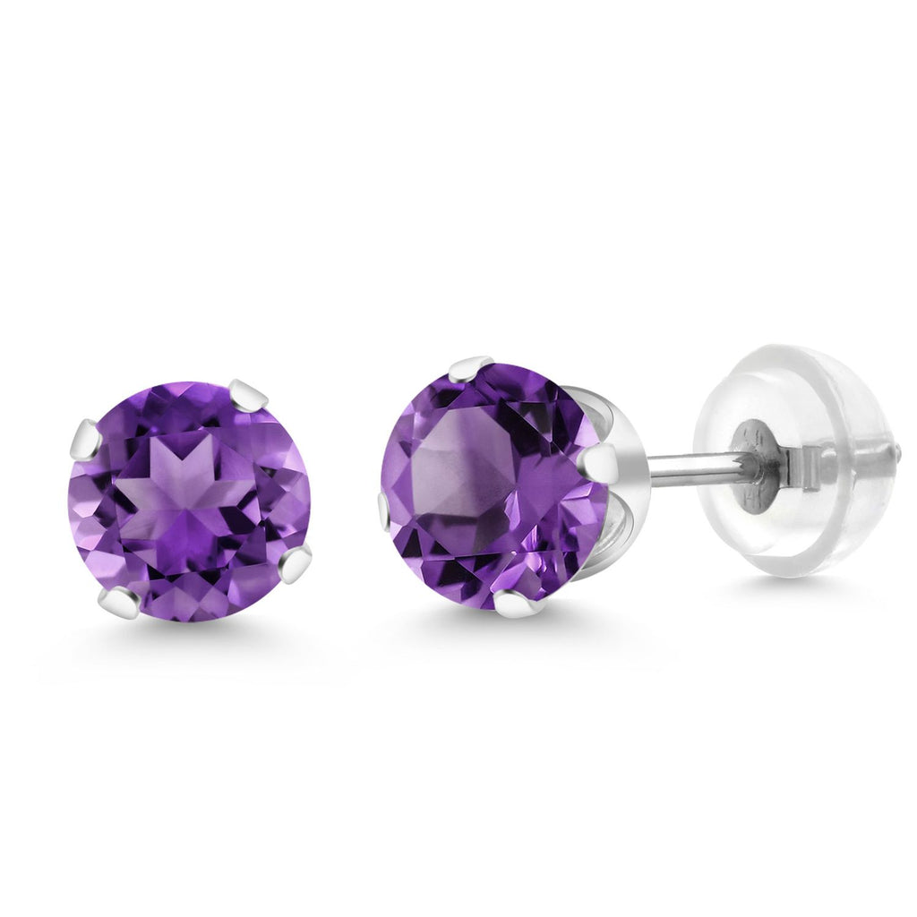 14K Gold Gemstone Birthstone Solitaire Stud Earrings | Round 6MM | Gold Earrings For Women Men
