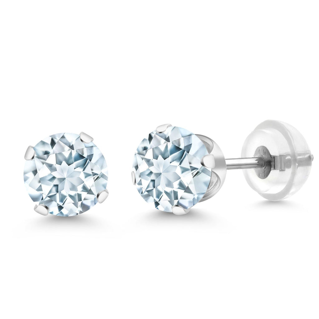 Gem Stone King 14K Gold Gemstone Birthstone Solitaire Stud Earrings | Round 6MM | Gold Earrings For Women Men