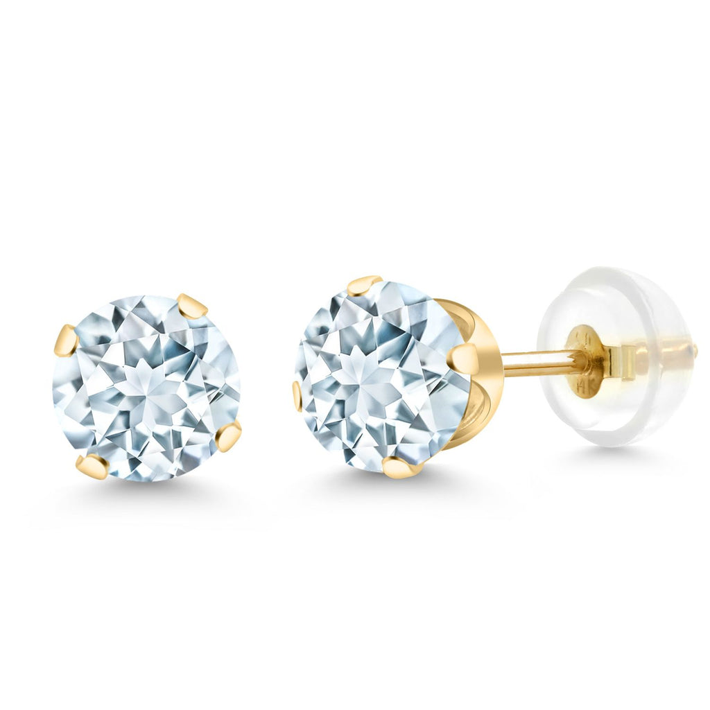14K Gold Gemstone Birthstone Solitaire Stud Earrings | Round 6MM | Gold Earrings For Women Men