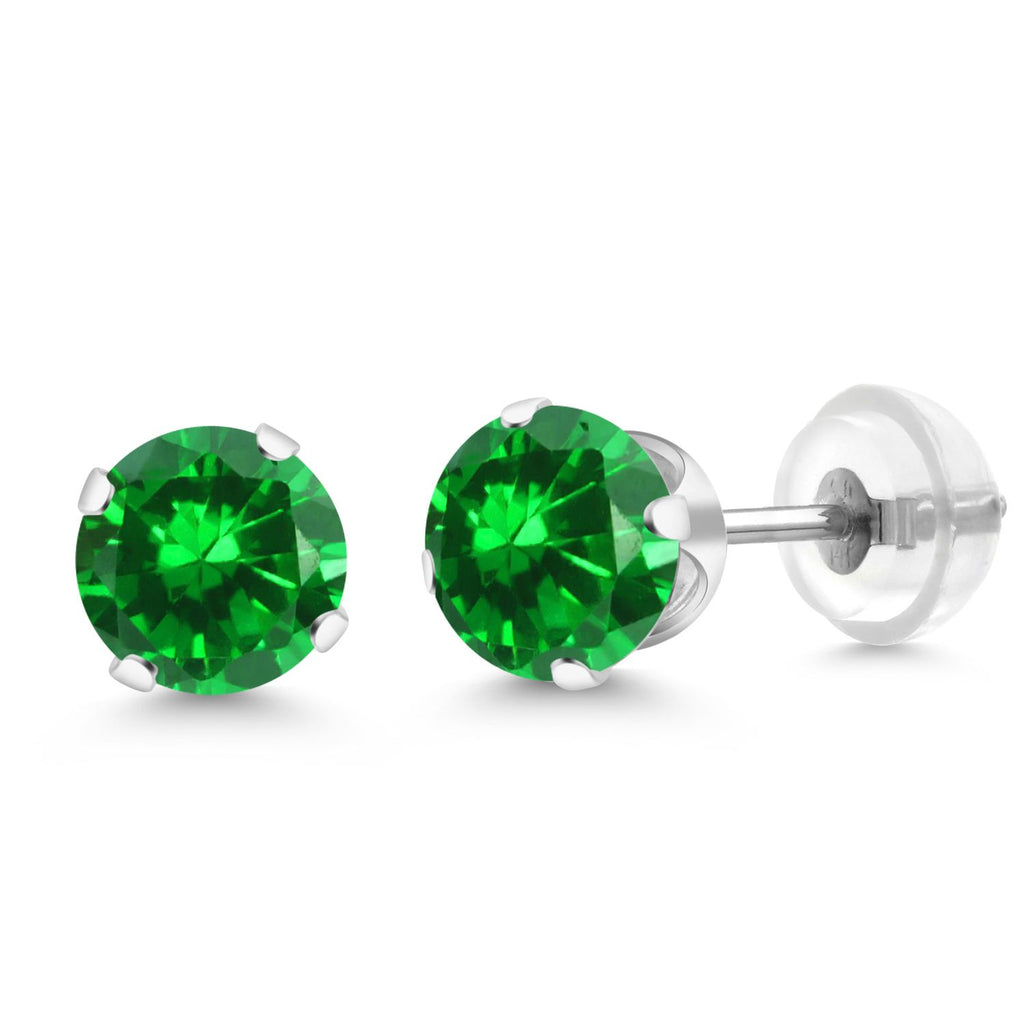 Gem Stone King 14K Gold Gemstone Birthstone Solitaire Stud Earrings | Round 6MM | Gold Earrings For Women Men